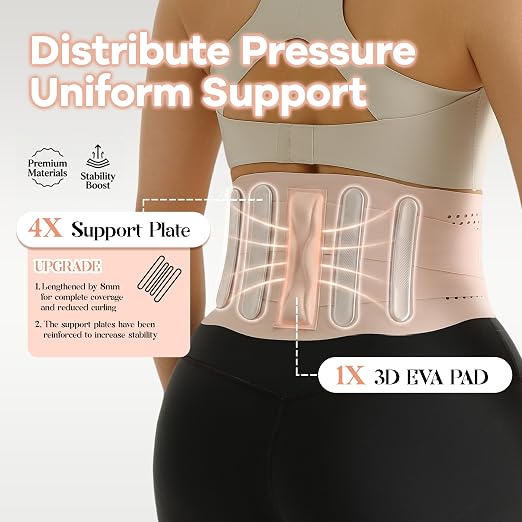 Ultra Thin Back Brace with 3D Lumbar Pad for Lower Back Pain Relief, SuMade Breathable Unisex Lumbar Support Invisible Adjustable Lower Back Support Brace for Sciatica Scoliosis, Pink,S(WAIST:26"-28")