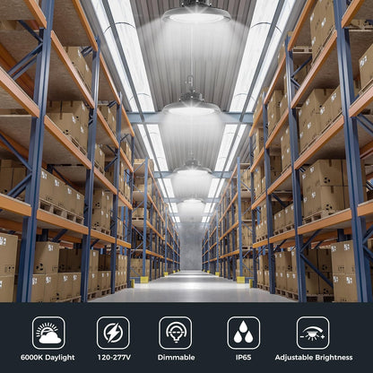 High Bay Lights 180W LED UFO Light LED Shop Lights 32400 LM 6000K IP65 Commercial Bay Lighting Fixture 5ft Cable Plug & Play for Warehouse Factory Garage Workshop Barn 6 Pack