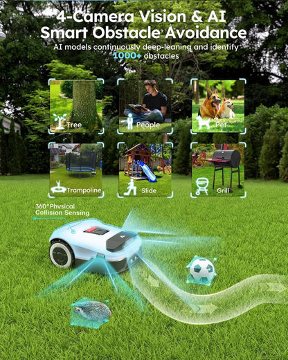 Genie1000 Robot Lawn Mower - NO Wire, Full Band RTK+4-Eye Vision Robotic Lawnmower for 0.51 Acre, Auto Mapping, Multi-Zone Management, Accurate Obstacle Avoidance, Intelligent Path Planning