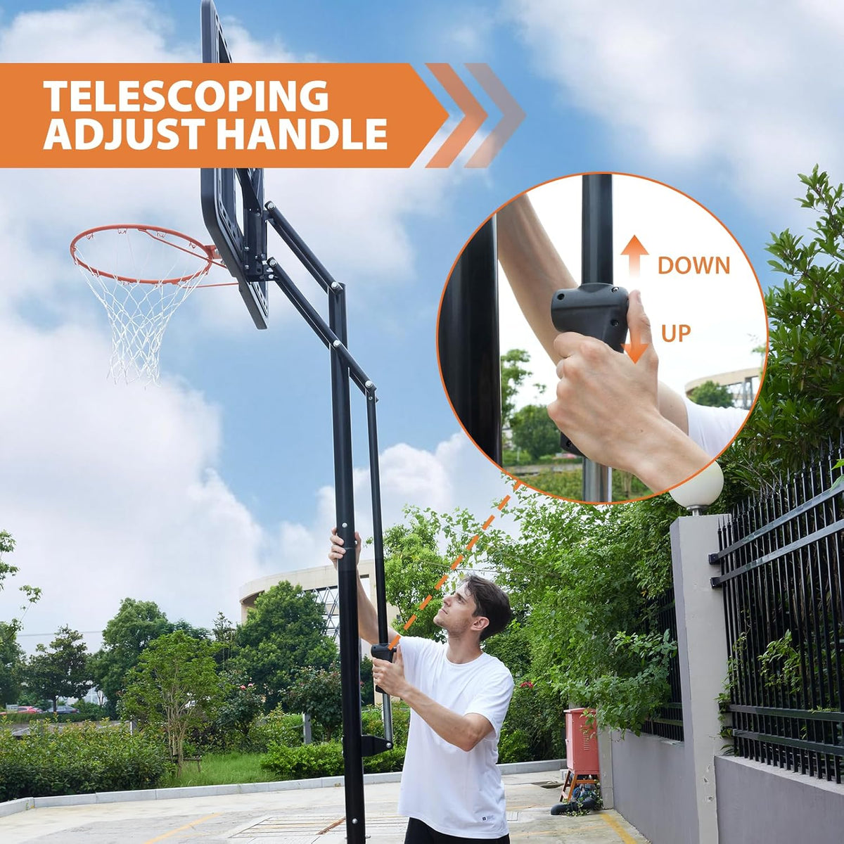 Portable Basketball Hoop Outdoor, 4.8-10FT Height Adjustable Basketball Hoop Goal System with 44-48 Inch Impact Backboard and Portable Wheels for Adults