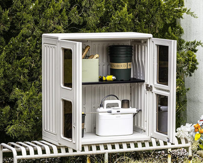 KINYING Outdoor Storage Cabinet Waterproof,Resin Garage and Laundry Room Wall Mounted Cabinets,Outdoor Storage Box with Doors and Shelves,White