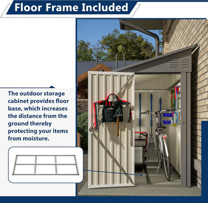 Shed Lean to Storage Shed, Outdoor 4' x 8' Metal Wall Side Storage Sheds & Outdoor Storage, Garden Storage Cabinet for Backayrd, Patio and Outdoor Use,Grey