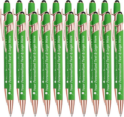 STREADVE Personalized Custom Pens 20 Engraved Writing Pen with Name Logo, Customized Promotional Items Stylus Pen Gifts for Men Women Realtor Nurse Wedding Business, Green