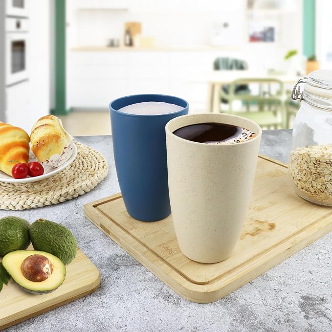 Wheat Straw Cups 20 OZ Large Capacity Set of 6, Unbreakable Drinking Cups Reusable, Alternative to Plastic Cups Reusable, Dishwasher Safe Water Tumblers (Multicolor)