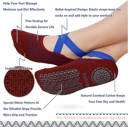 Ozaiic Yoga Socks for Women Non-Slip Grips & Straps, Ideal for Pilates, Pure Barre, Ballet, Dance, Barefoot Workout
