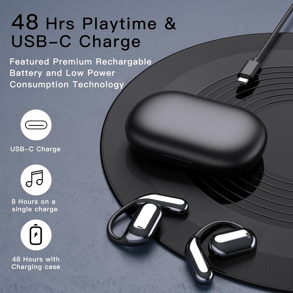 Wireless Earbuds Bluetooth Earbuds Built-in Mic with Ear Hooks 50H Playtime Ear Buds LED Display Charging Case Waterproof Design for Running Fitness