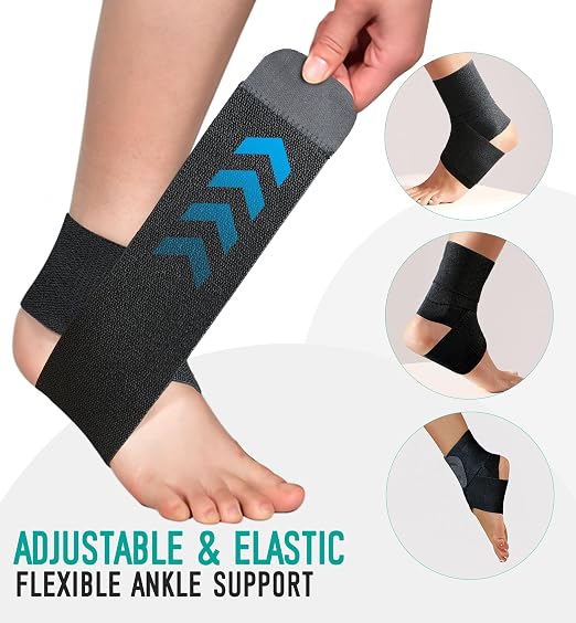 Ankle Support Brace for Men & Women, Adjustable Compression Strap for Sprains, Plantar Fasciitis, Achilles Tendonitis, Running, Workout, Sports – Fits Left & Right Foot (2, Black, Large)