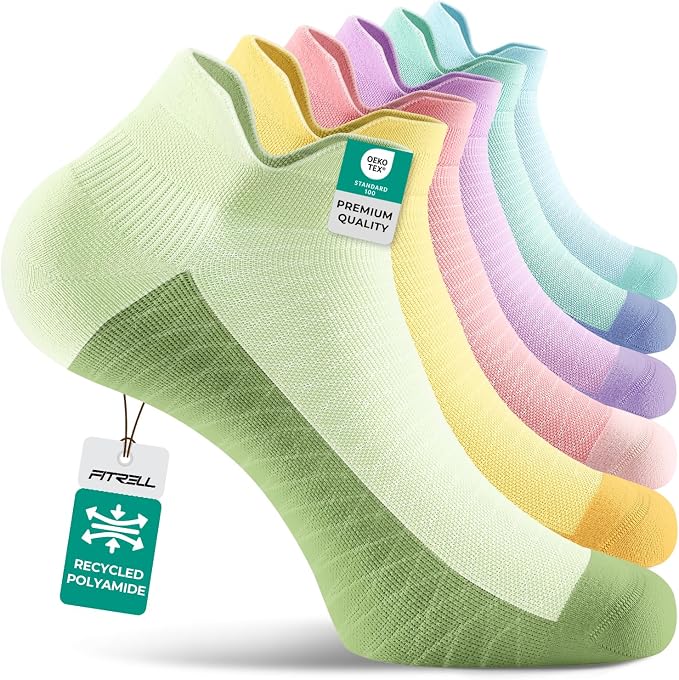 FITRELL Ankle Compression Socks for Women & Men - 5/6 Pairs Cushioned Arch Support Running Socks, Plantar Fasciitis Relief