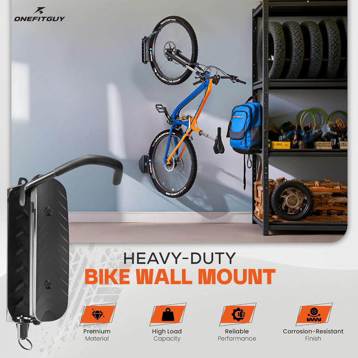 Swivel Bike Wall Mount, Bike Rack Garage, 150° Rotating & Space Saving Vertical Bike Hangers for Storage, Sturdy Bike Stand Holds Up to 66lbs, Easy to Install, 2 Pack