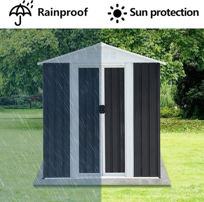 5x3 FT Outdoor Storage Shed, Metal Garden Shed with Frame Floor, Small Outside Tool Shed with Lockable Sliding Doors & 4 Air Vents, Waterproof Storage Building for Backyard, Patio, Lawn, Gray