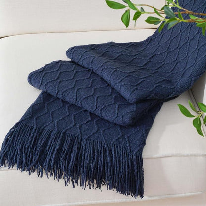 BATTILO HOME Navy Throw Blankets for Couch, Navy Blue Lightweight Decorative Blankets and Throws, Boho Warm Knit Blanket for Men and Women, 50"x60"