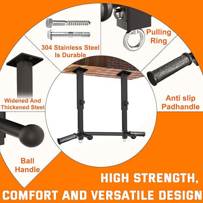 Ceiling Mount Pull Up Bar for Garage/Basement/Rafter - Heavy Duty 800LBS Adjustable Height Multi-Grip Chin Up Bar,Ceiling Joist/Beam