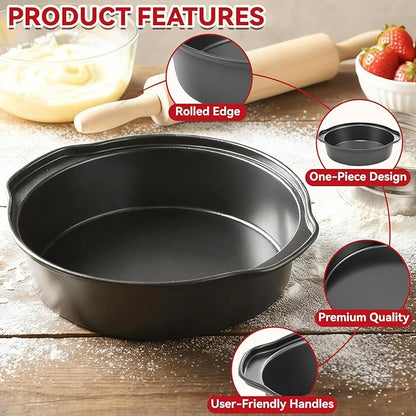 6 Inch Cake Pans - 3PCS Carbon Steel Cake Pan with 200 Parchment Papers, Round Cake Pans with Handle, Nonstick & Non-Toxic, Easy Demolding & Dishwasher Safe