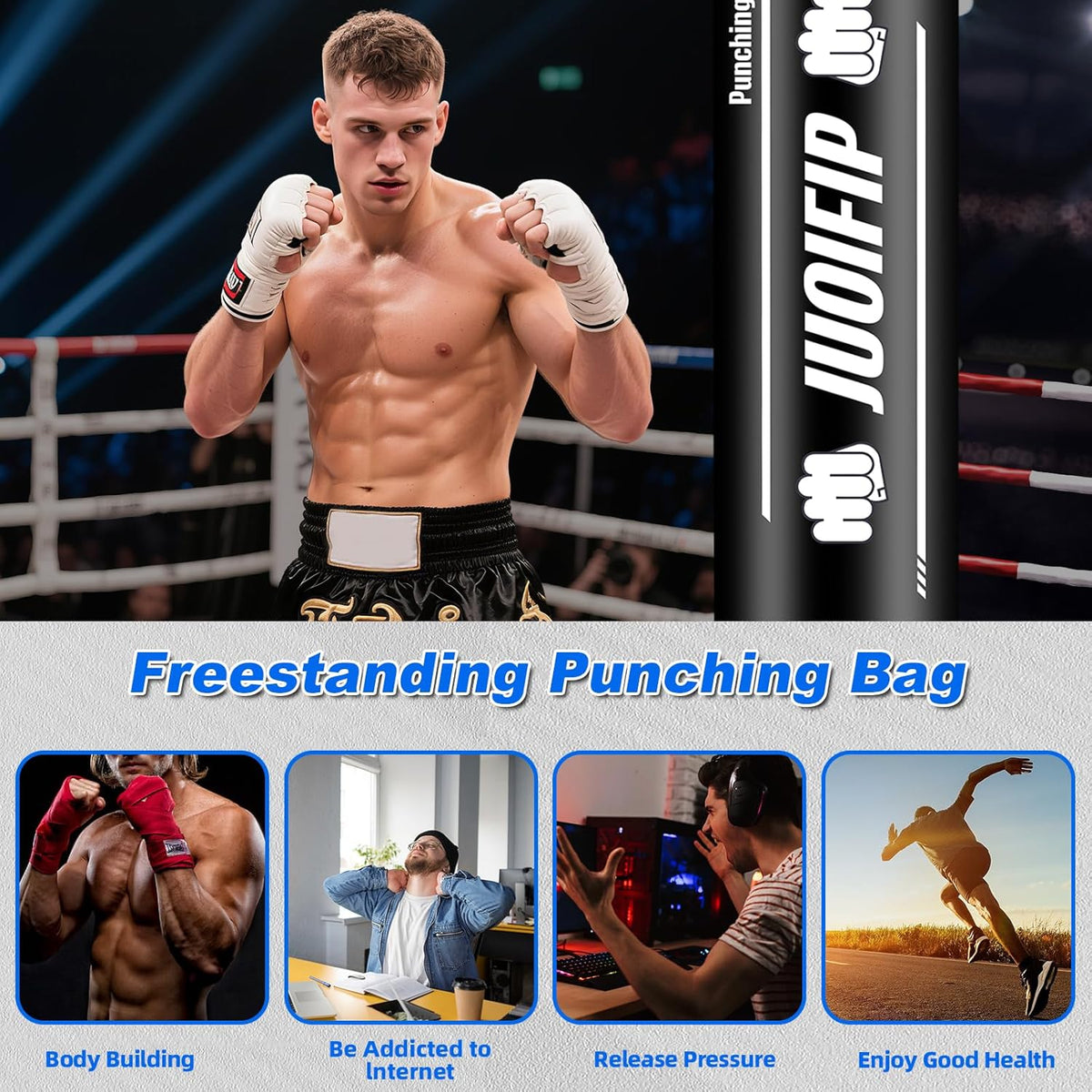 Freestanding Punching Bag with Stand, Men Standing Kickboxing Bag, Heavy Boxing for Adult Teens, Suitable for MMA Dummy Karate Home Gym Training Equipment （Excludes Gloves and Pumps）