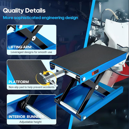 Motorcycle Lift Scissor Jack, 1200 LB Capacity Wide Deck Hoist Stand Maintenance Bikes ATVs Garage Repair Center Stand Lift Jack, Blue