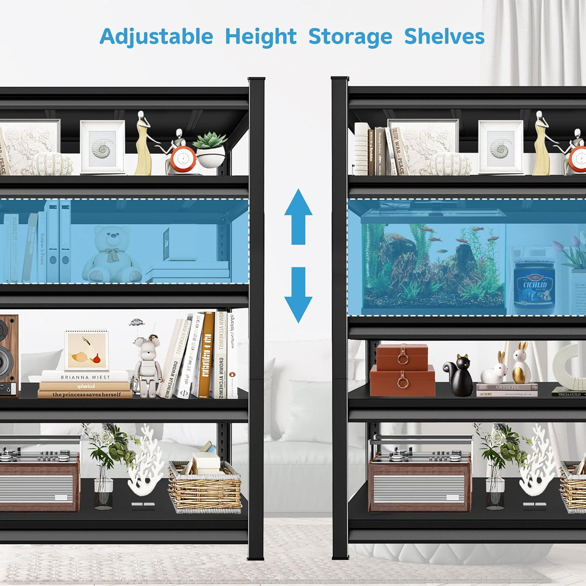 2750LBS Garage Storage Shelves Heavy Duty, 48" W x 18" D x 78" H,5-Tier Garage Shelving Heavy Duty, Industrial Metal Shelving Units for Garage, Basement,Fish Tank,Black