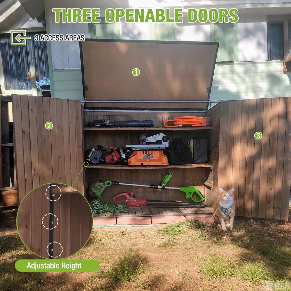 Outdoor Storage Shed with Metal Frame,Wooden Tool Cabinet for Trash Cans, House Garden Shed for Backyard Garden Patio Lawn
