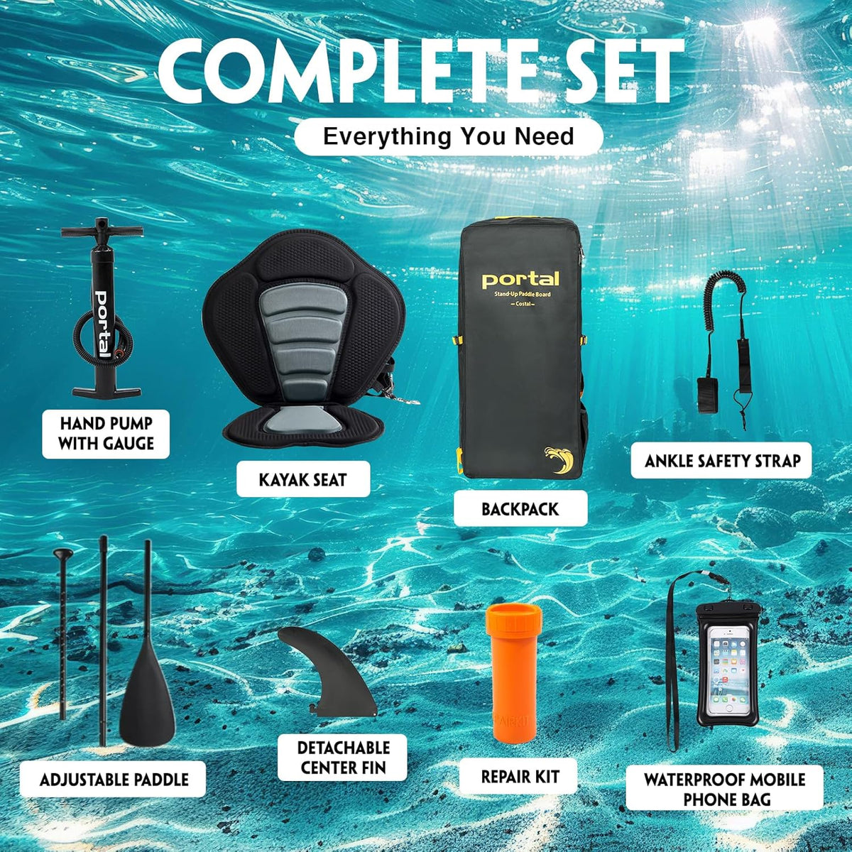 PORTAL SUP Inflatable Paddle Board for Adults 10'6'' Stand Up Paddleboard,Non-Slip Deck Blow up Paddle Boards with Adjustable Paddle, Carry Bag, and Repair Kit