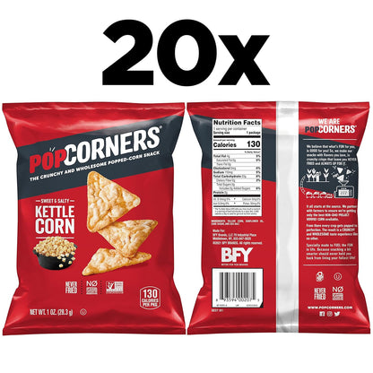 PopCorners Popped Corn Snacks, Kettle Corn, 1 Ounce (Pack of 20) (Packaging May Vary)