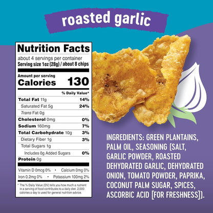 Solula Plantain Crisps Authentic Tostones, Roasted Garlic, 4 Ounce (Pack of 3), Kettle Cooked Chips, Gluten Free, Paleo Friendly, Grain Free, Vegan