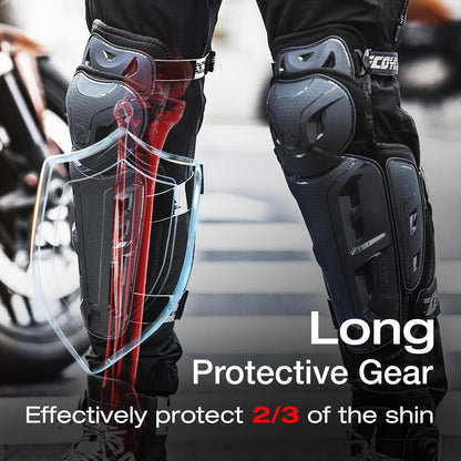 Scoyco Motorcycle Knee Shin Guards for Men - CE Level 1 Motocross Knee Pads Protective Gear with 45°-180° Knee Flexibility Design and Adjustable Elastic Band
