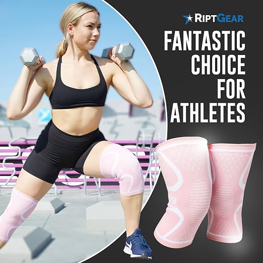 RiptGear Knee Compression Sleeve Women - Knee Support and Compression Knee Brace for Women Working Out For Pain, Running (Medium, Pink (2 Pack))