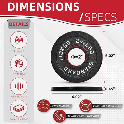 2" Cast Iron Weight Plates | 2.5LB to 45LB Standard Gym Plates (Singles, Pairs & Multi-Pack Sets) | Black with Silver Numbers for Barbell, Dumbbell, Powerlifting & Home Gym