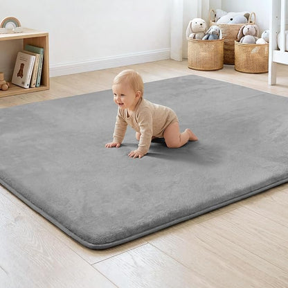 1.3" Thick Baby Floor Play Mat 79x158, Basic Padded Foam Mat for Tummy Time Crawling, Non Slip Cushioned for Babies Toddlers Infants Kids (Light Grey)