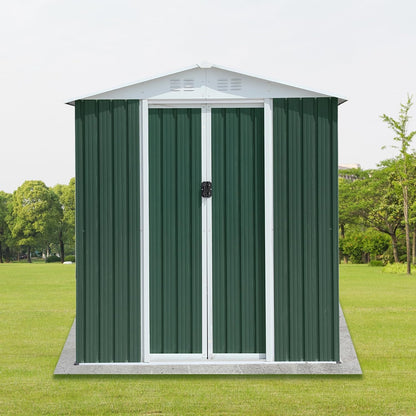 6x4 FT Outdoor Storage Shed, Metal Garden Shed with Lockable Sliding Doors, Outside Tool Shed with Sloped Roof & 4 Air Vents, Waterproof Storage Building for Backyard, Patio, Lawn, Green