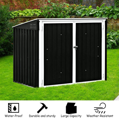 Goplus Horizontal Storage Shed Outdoor, Multi-Function Storage Cabinet for Garden Yard Lawn, 6x3FT Grey & Beige