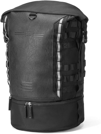 KEMIMOTO Motorcycle Sissy Bar Backrest Bag Upgraded Version, 37L Expandable Capacity PU Leather Motorcycle Tail Bag with Rain Cover, Luggage Backpack with Helmet Net & Shoulder Strap, Black