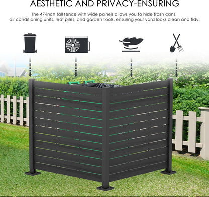 Kozyard 50" W x 48" H Outdoor Privacy Screens Aluminum Post, Air Conditioner Fence Panels, Pool Equipment Enclosure, Trash Can Screens Fence Kit for Outside Backyard Patio (Black/ 2 Panels)