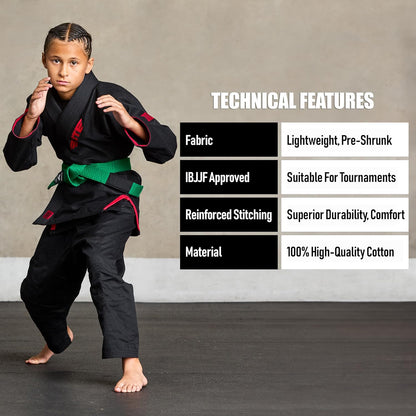 Elite Sports Kids Brazilian Jiu Jitsu Belts Preshurunk Martial Arts Youth BJJ Belts for Girls & Boys with BJJ Ranking Stripes