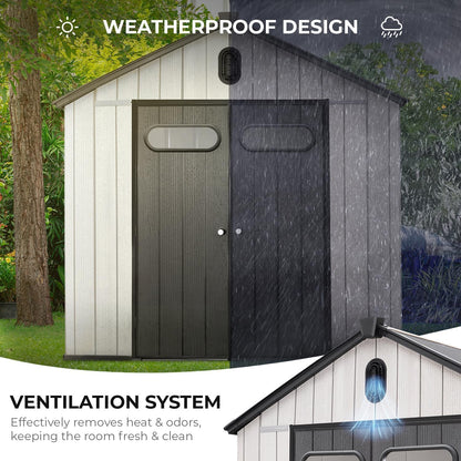 EconoHome 8x8 Ft Outdoor Storage Shed with Floor - Waterproof Shed with Lockable Door for Garden - Backyard, Tool Storage Use - Grey
