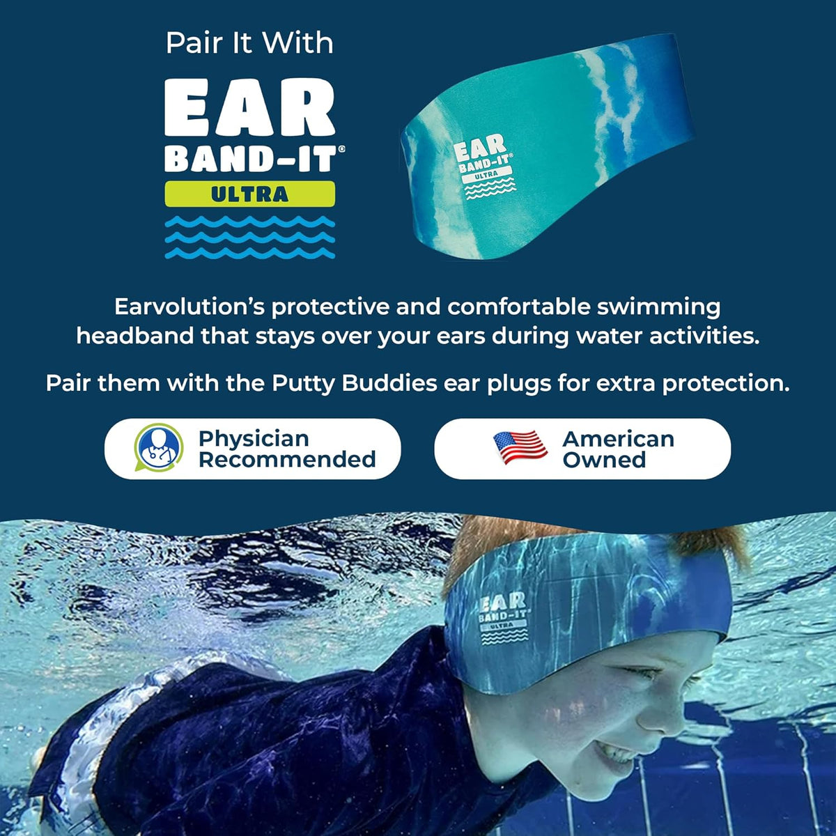 Earvolution Floating Putty Buddies Ear Plugs for Swimming - Invented by an Ear Physician - Moldable, Premium, Silicone - Floats on Water - Waterproof - Made in The USA - 3 Pack - Blue/Red/Green
