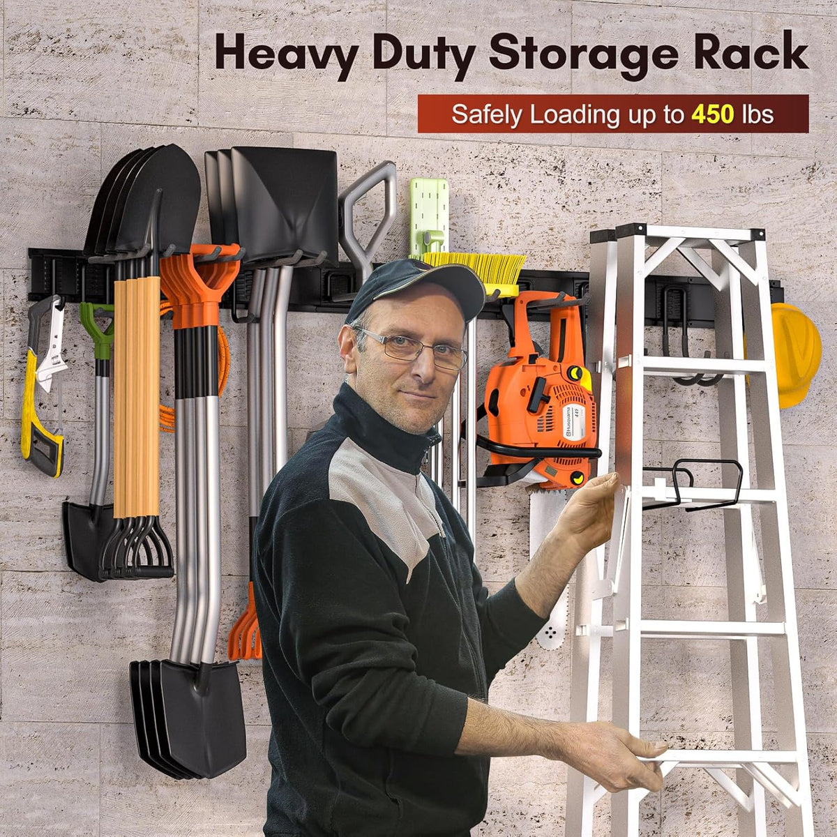 Garage Tool Organizer Wall Mount,Garden Tools Rack Holder,64 Inch Storage Hanger with Removable Heavy Duty Hooks