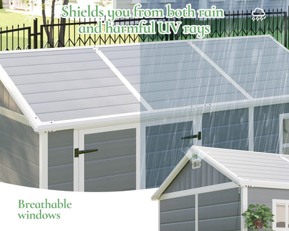 10.5x7.6x7.5 ft Outdoor Resin Storage Shed with Floor, Windows & Air Vents, Large Waterproof Tool Shed for Garden, Backyard, Lawn Equipments & Bikes, Grey