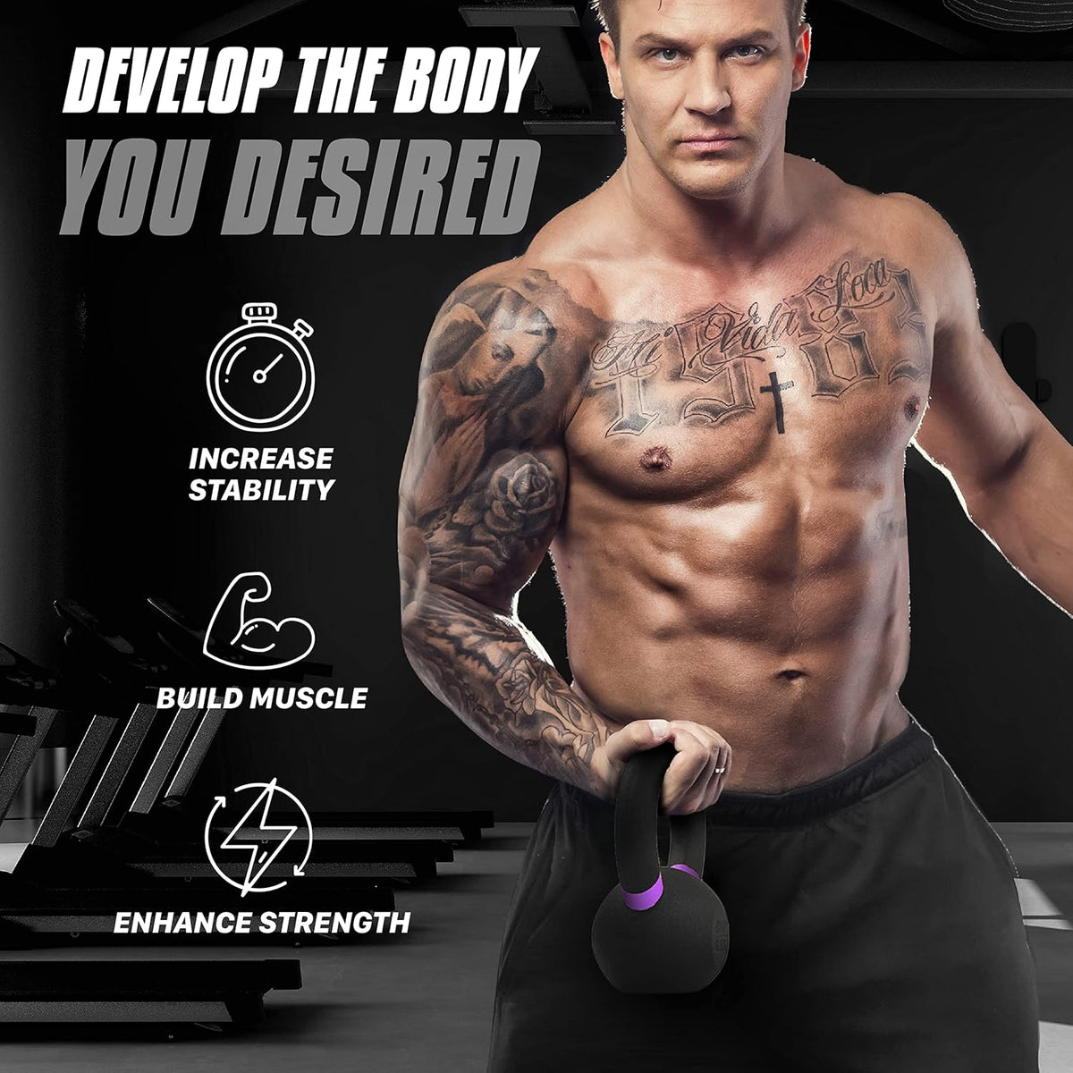 Yes4All Powder Coated Cast Iron Kettlebell Strength Training Kettlebells Weight Set for Full Body Workout, Home Gym