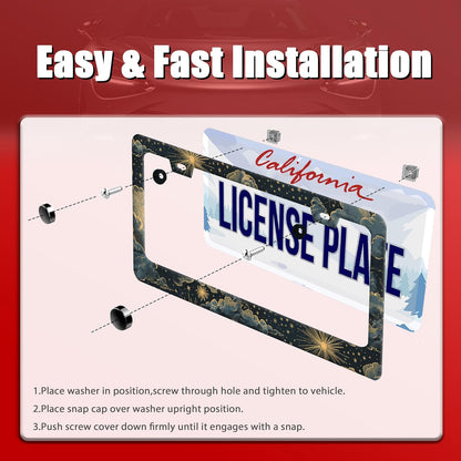 Beautiful Night Starry Sky License Plate Frame Nebula Stars License Plate Holder Funny Personalise Car Stainless Stee Decorative Parts for Standard Us Canada Vehicles 12x6 Inch for Women Men