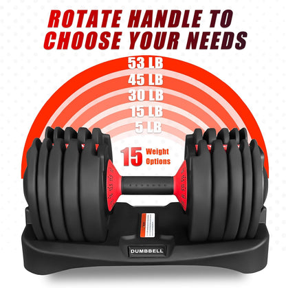 15 Weight in 1 Adjustable Dumbbell 53LB with Fast Automatic Adjustable and Weight Plate for Body Workout Home Gym （24kg/53lb）2pcs