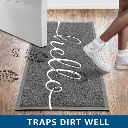 EARTHALL Door Mat Outside Inside Hello Doormat, 36"x24", Durable Floor Mat Non Slip Mat Ultra Absorb Mud Easy Clean Front Doormat for Garage, Entryway, Patio, High Traffic Areas, Grey