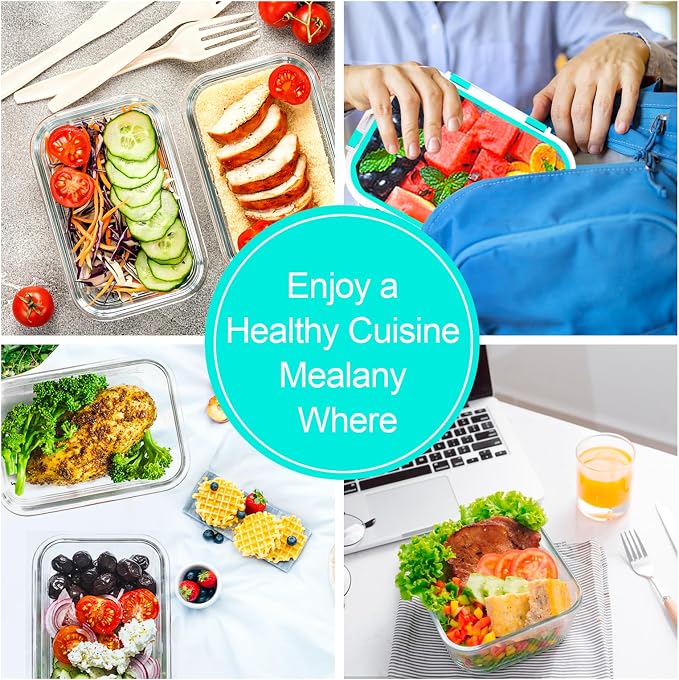 VERONES 10Pack Glass Meal Prep Containers, Airtight Glass Lunch Containers,Stackable Glass Food Storage Containers Set with Lids,Exclusive of BPA, for Microwave,Oven, Freezer&Dishwasher Friendly,Green