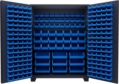 Jamco Tool Storage Cabinets with Bin Mounts, Model DE, Includes 230 Bins, 60-Inch W x 24-Inch D x 78-Inch H, Blue Bins