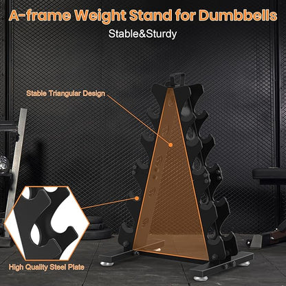 TomCare 6-Tier|5-Tier|4-Tier|2-Tier Dumbbell Rack Stand Only for Home Gym | Stable A-Frame, Fits 5–35 lb Dumbbells, Protective Padded Cradles, Adjustable Feet, Easy-Carry Handle (Stand Only)