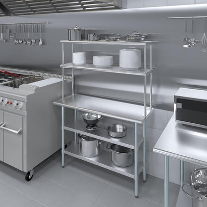 Amgood Stainless Steel Work Table with 2 Shelves | Metal Kitchen Prep Table & Shelving Combo (18" x 48" Table with 2 Shelves + 12" Overshelf)