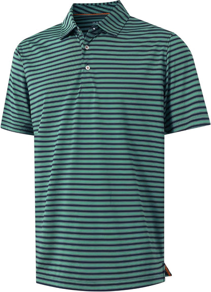 M MAELREG Golf Shirts for Men Short Sleeve Dry Fit Casual Striped Performance Moisture Wicking Collared Mens Polo Shirts