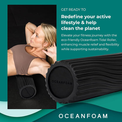 Oceanfoam Tidal Roller - Black - Muscle Massage Foam Roller for Back Pain & Stretching - Firm and Ergonomic Wide Wave Textured - Yoga, Athletics, & Wellness - Full Size, 20" x 5"