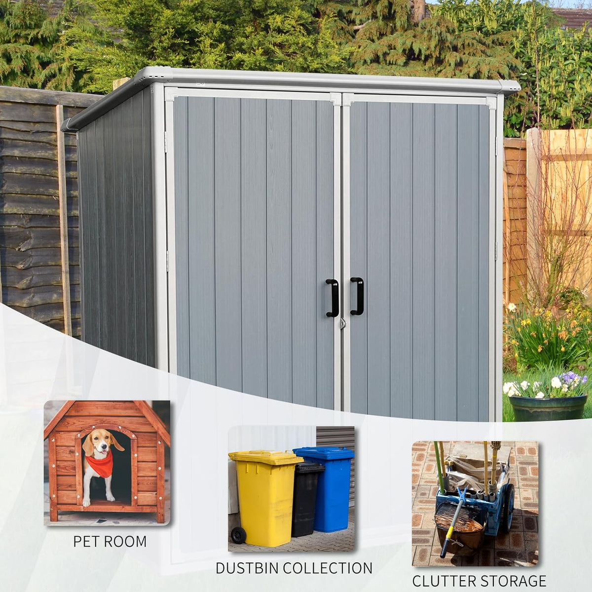 5x3 FT Resin Outdoor Storage Shed with Floor, Resin Cabinet with Lockable Doors, Waterproof Plastic Tool Shed for Patio Furniture, Bikes, Grey
