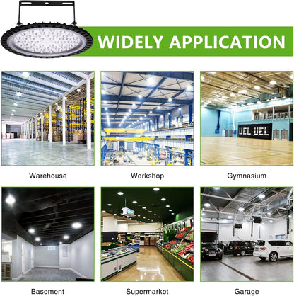 Viugreum 10 Pack 200W UFO LED High Bay Lights, 20000LM 6500K Daylight White Ultra Thin Highbay Light Fixtures, 110V IP65 Waterproof Bay Lighting for Garage Factory Warehouse Gym