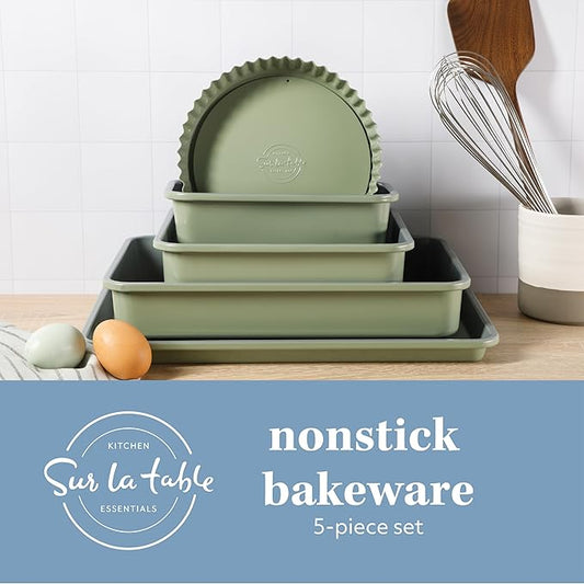 Sur La Table Kitchen Essential Carbon Steel Baking Pans Bakeware Set W/Premium PFOA, PFAS, PTFE Free Grey Non stick - Juniper Green Exterior